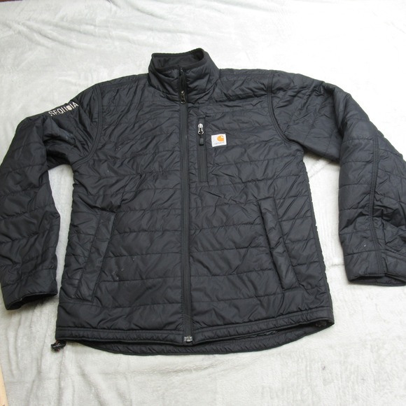Carhartt Gilliam Jacket Men Small Black Pocket Rain Defender Quilted Wind LOGO